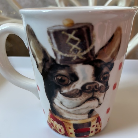 Whimsical design of a dog with a mustache and hat ceramic mug - Picture 3 of 6